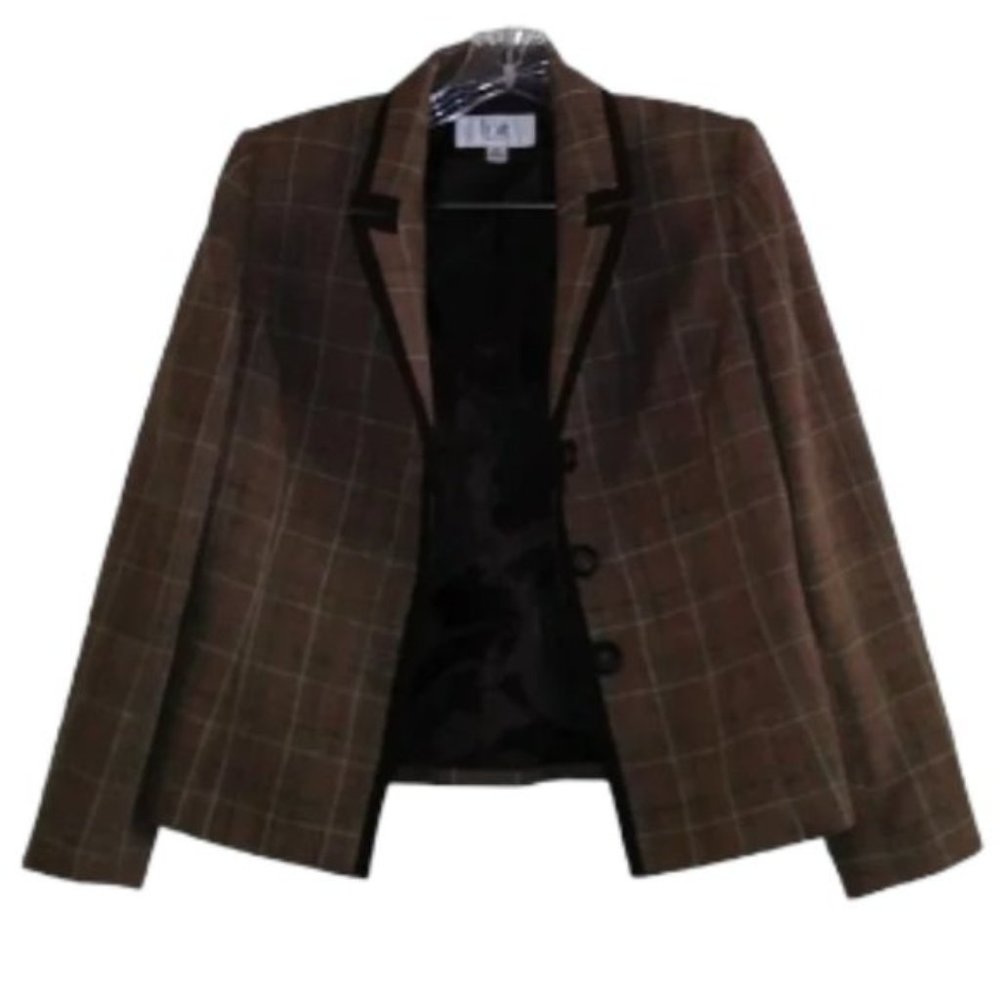 Le Suit Brown Striped Blazer, Size 4p